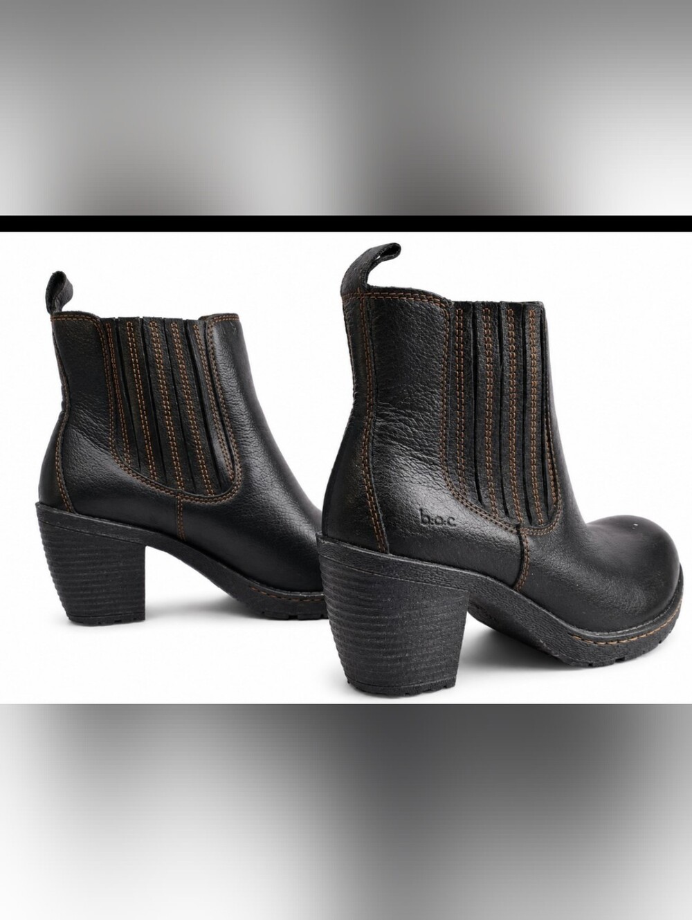 b.o.c. Women's Size 8.5 Black Leather Ankle Boots with Stacked Heel